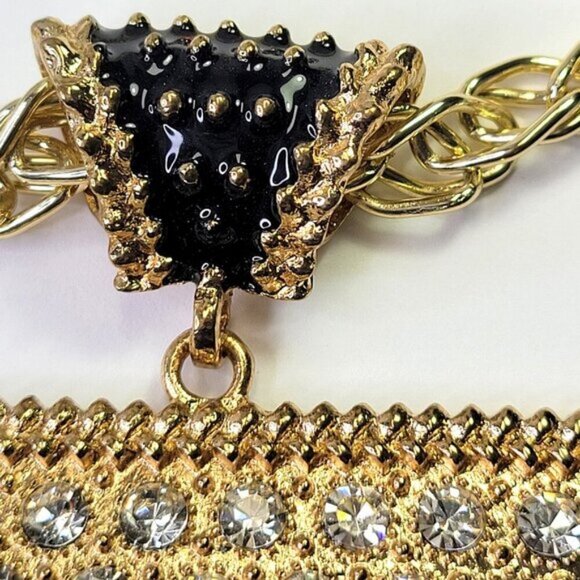 Gold and Crystal Triangular Pendant Bib Choker Necklace - Picture 11 of 13